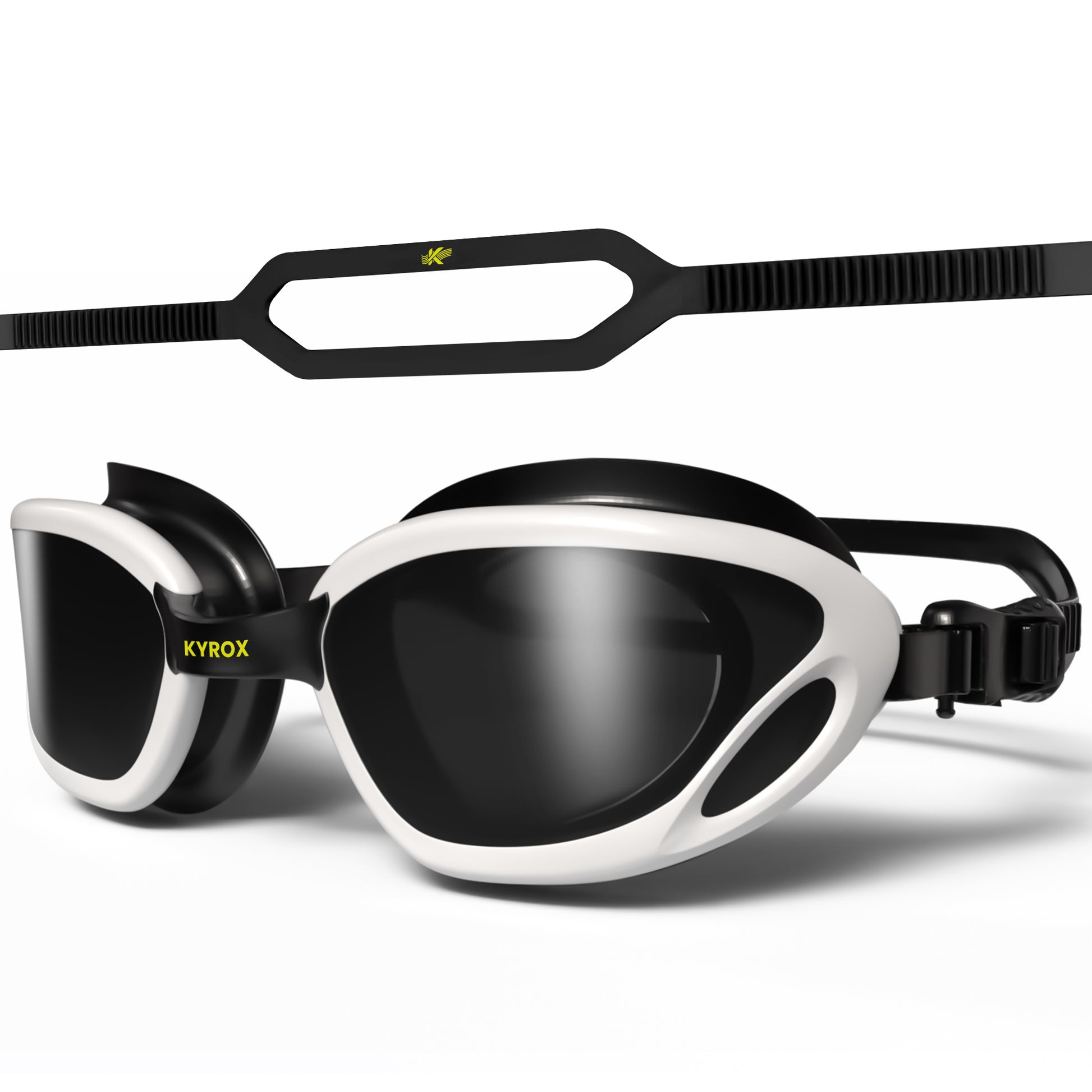 Kyrox Aqua Racing Swim Goggles – Hydrodynamic Fit with Anti-Fog Mirror Lenses - Black & white
