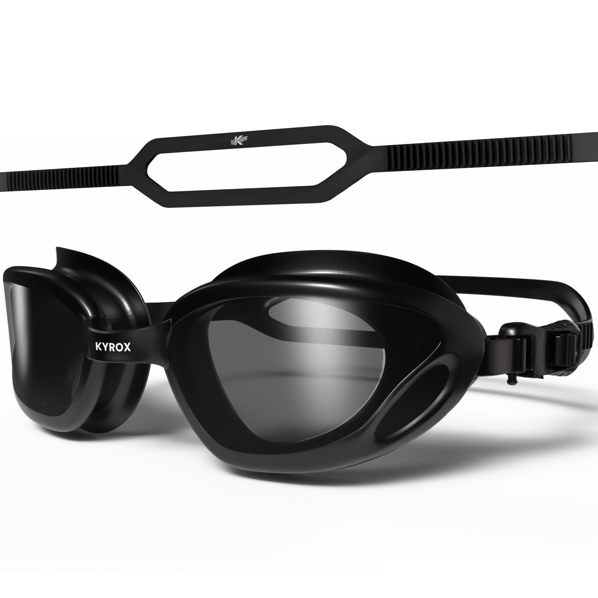 Kyrox Aqua Racing Swim Goggles – Hydrodynamic Fit with Anti-Fog Mirror Lenses - Black