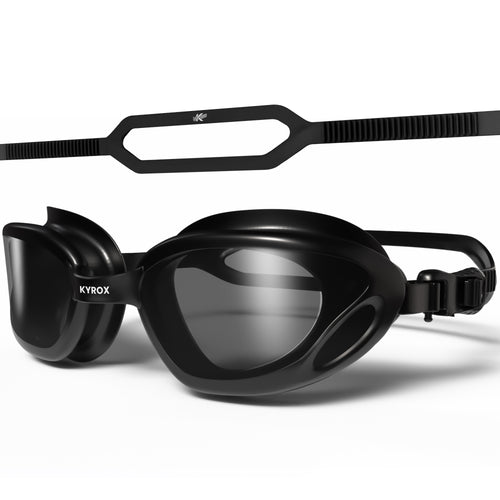 Kyrox Aqua Racing Swim Goggles – Hydrodynamic Fit with Anti-Fog Mirror Lenses - Black
