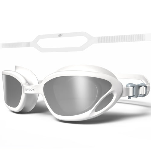Kyrox Aqua Racing Swim Goggles – Hydrodynamic Fit with Anti-Fog Mirror Lenses - Silver