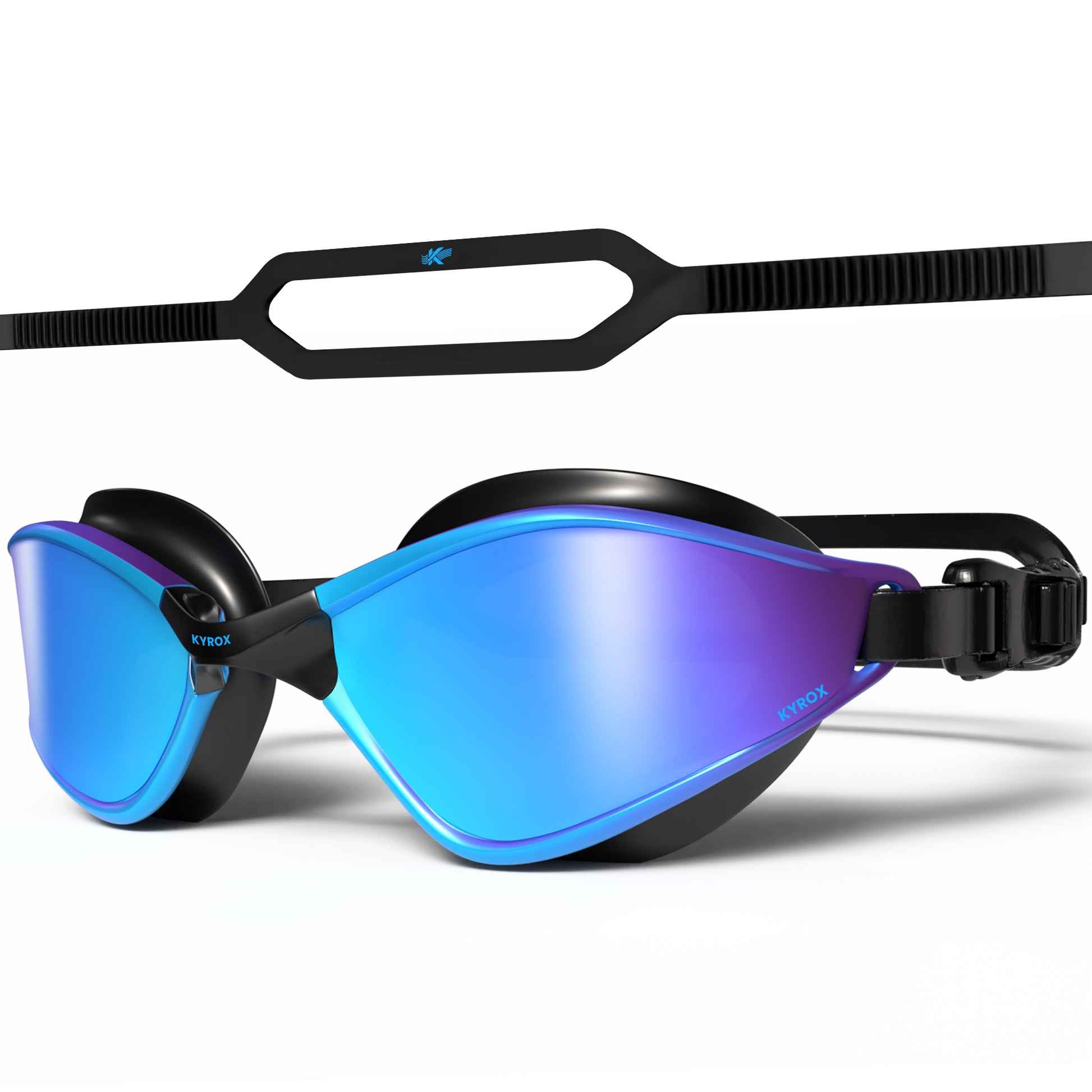 Kyrox Jetstream Racing Swim Goggles – Hydrodynamic Fit with Anti-Fog Mirror Lenses - Blue lens