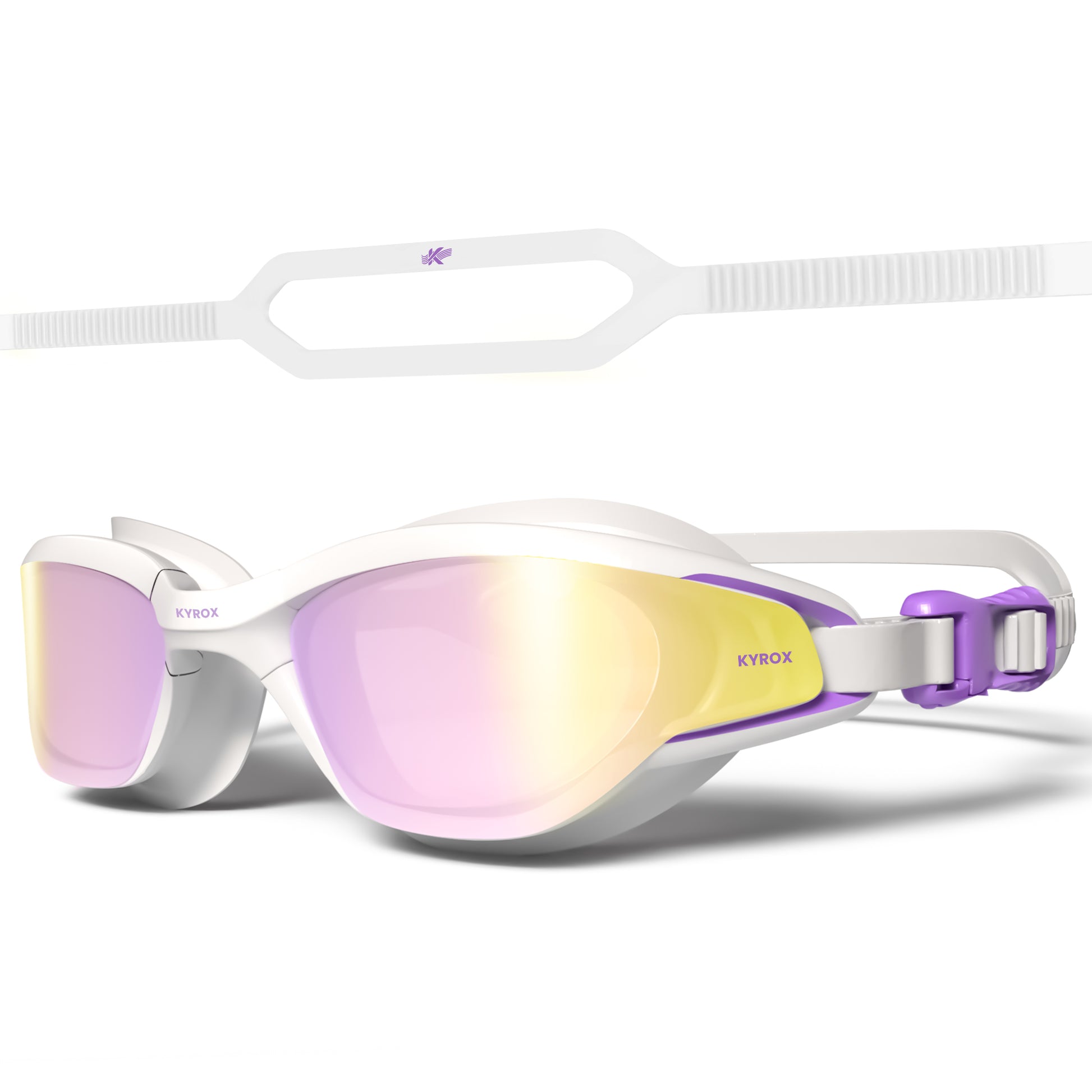 Kyrox Surge Racing Swim Goggles – Hydrodynamic Fit with Anti-Fog Mirror Lenses - Purple