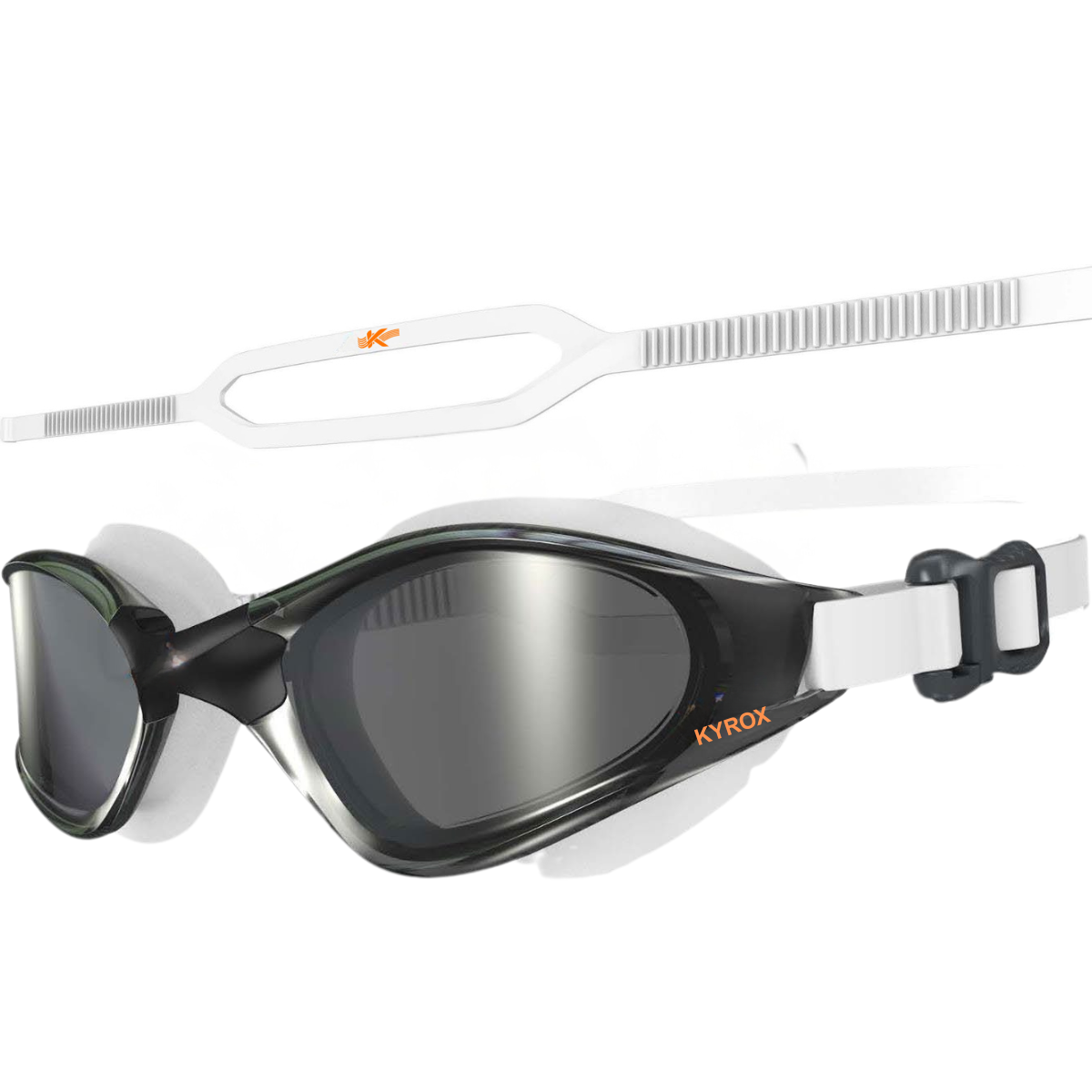 Kyrox Jetstream Racing Swim Goggles – Hydrodynamic Fit with Anti-Fog Mirror Lenses - Black & Orange
