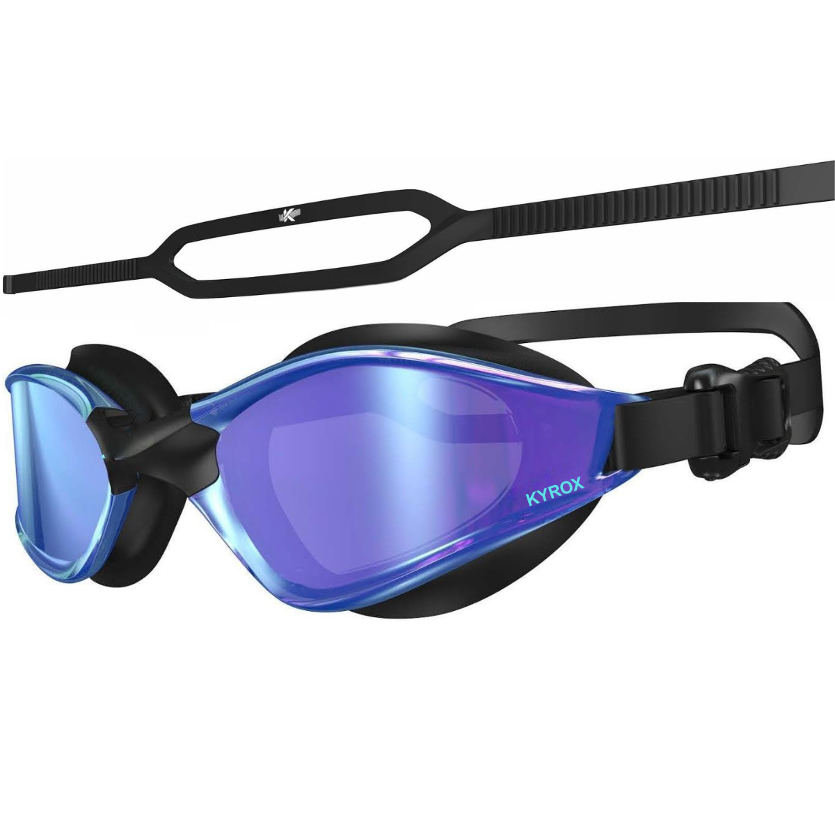 Kyrox Jetstream Racing Swim Goggles – Hydrodynamic Fit with Anti-Fog Mirror Lenses - Blue lens